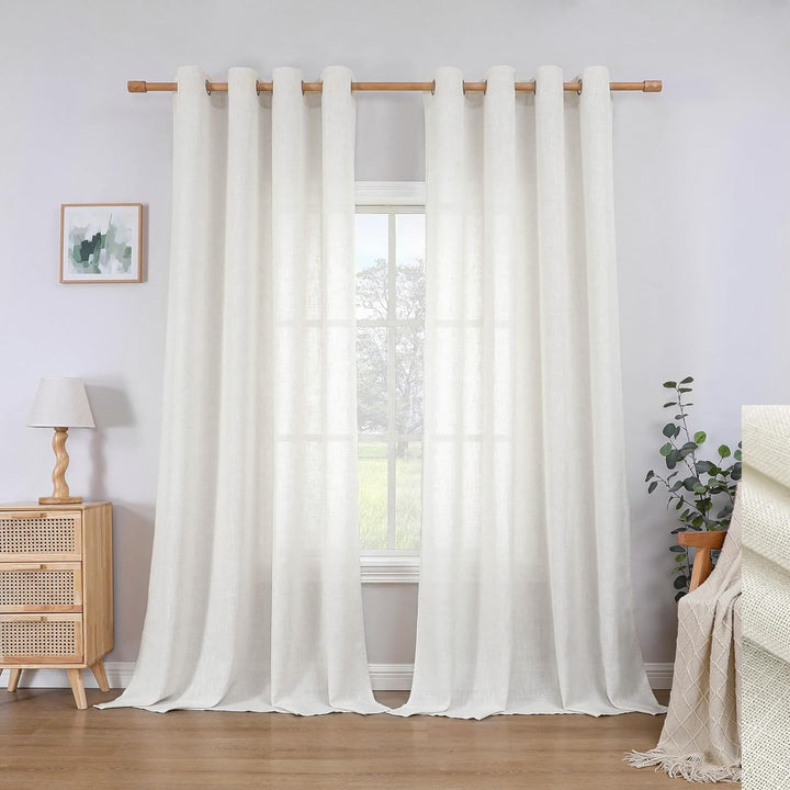 CUCRAF Leinen Gardinen mit Ösen Halbtransparent Leinenvorhang Voile Fensterschal Dekoschal für Schla