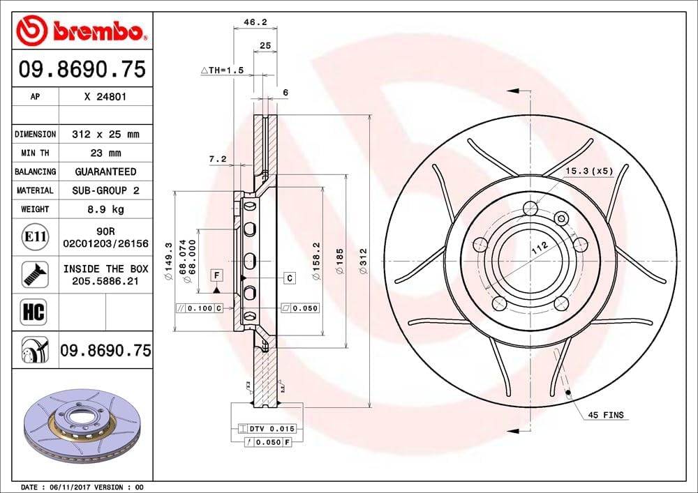 Brembo 09.8690.75 Vordere Bremsscheibe, Anzahl 2