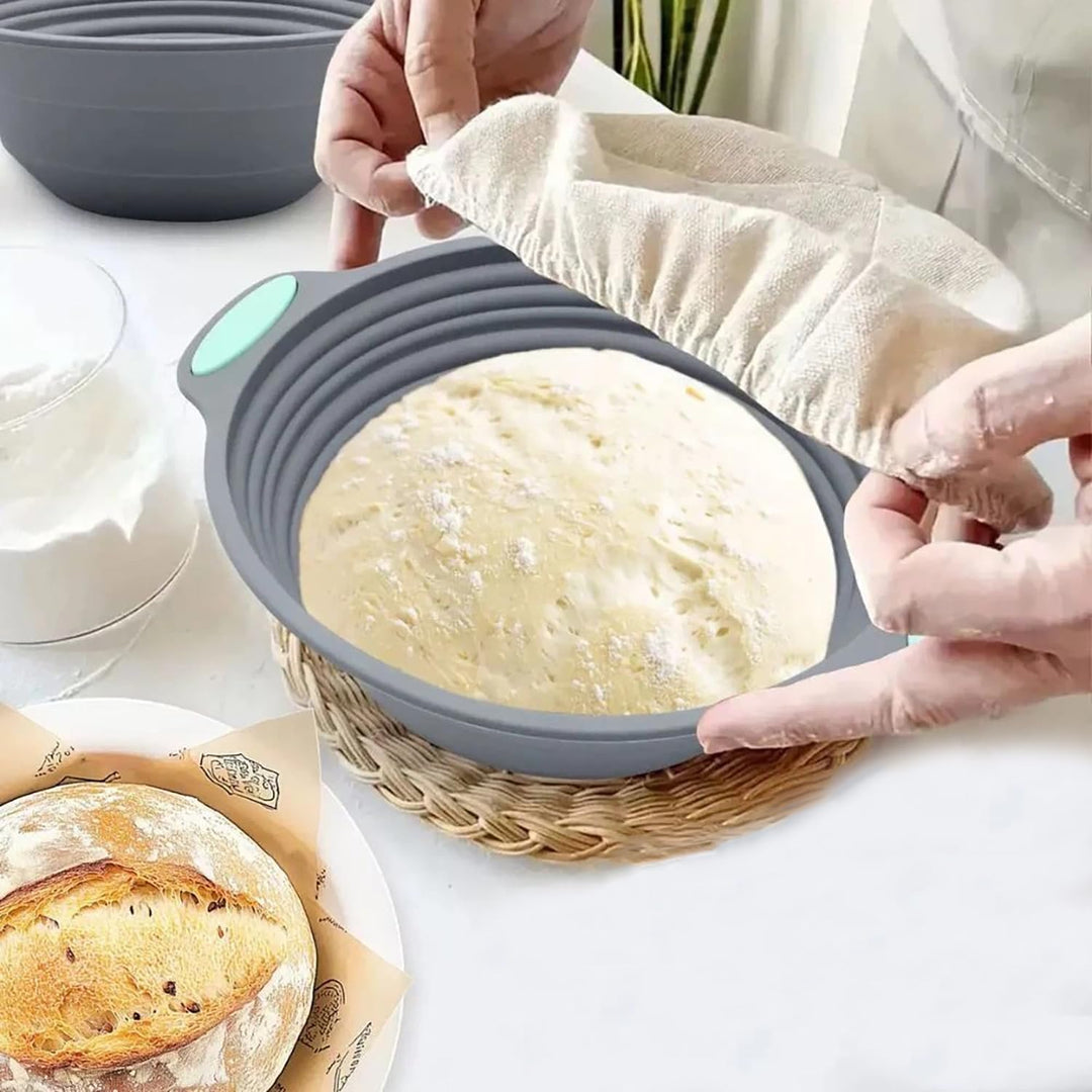Silikon Gärkorb Brot Proofing Basket - 1 Stück, Grau, Gärkörbchen Rund, Geeignet für die Zubereitung
