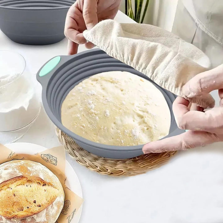 Silikon Gärkorb Brot Proofing Basket - 1 Stück, Grau, Gärkörbchen Rund, Geeignet für die Zubereitung