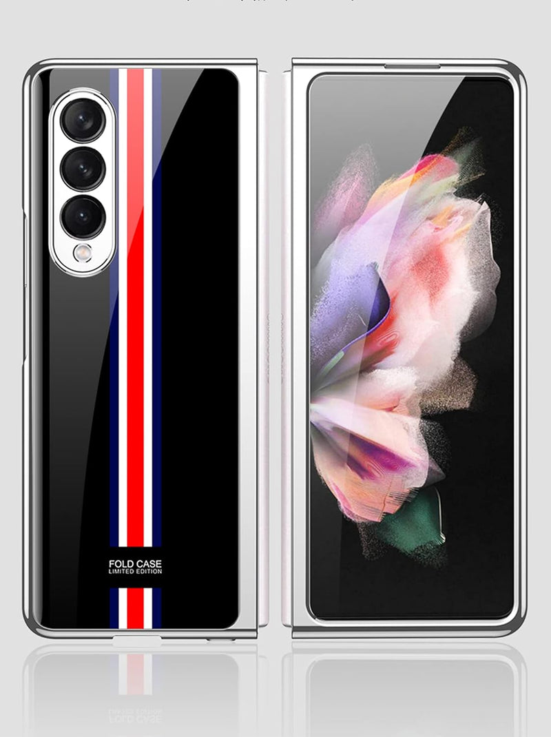 COQUE Galaxy Z Fold 3 5G Hülle,ultradünnes 9H Glas glänzend lackierte Handyhülle,Faltbare Handyhülle