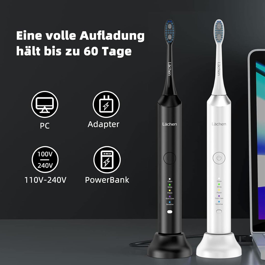 Lächen Elektrische Zahnbürste Doppelpack 一 RM-H9, mit 2 Schallzahnbürste Handstück und 2 Reise-Etui,
