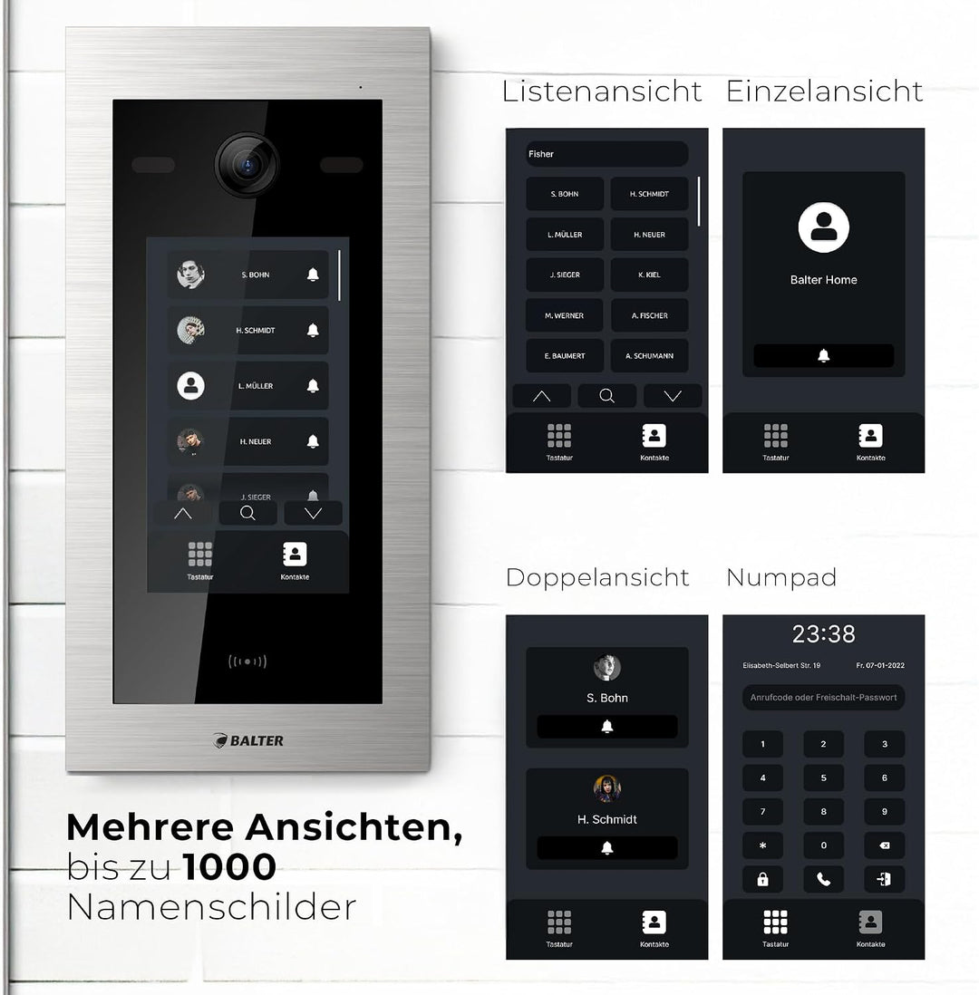 Balter EVO-HD Video Türsprechanlage mit Touchscreen Türstation, Video Türklingel, Smartphone App, 4