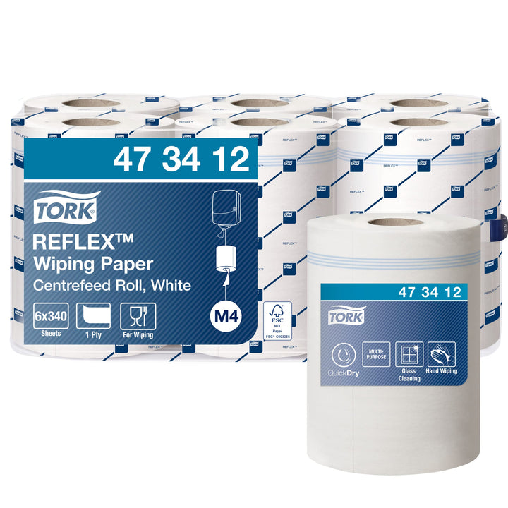 Tork 473412 Mehrzweck Papierwischtücher für M4 Innenabrollung Reflex System / 1-lagige Putztücher in