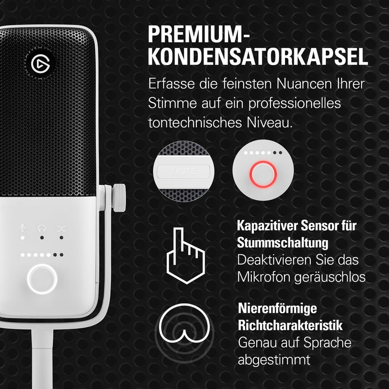 Elgato Wave:3 White Kit - mit Shock Mount - Professionelles USB-Kondensatormikrofon für Streaming, P