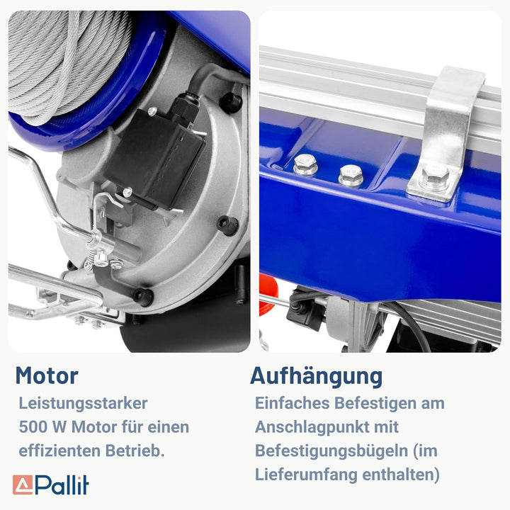 Pallit elektrische Seilwinde HOIST | 125 kg/12 m | 250 kg/6 m | inkl. Fernbedienung mit 1,6 m Kabell