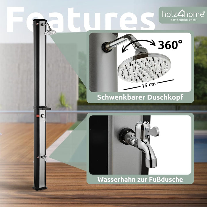 holz4home® Solardusche Gartendusche I Aussendusche mit Warmwasser bis 60°C I Outdoordusche für Garte