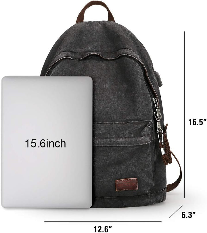 Muzee Canvas Rucksack, Leichter Anti-Diebstahl-Reise-Rucksack mit USB-Ladeanschluss für Herren Damen