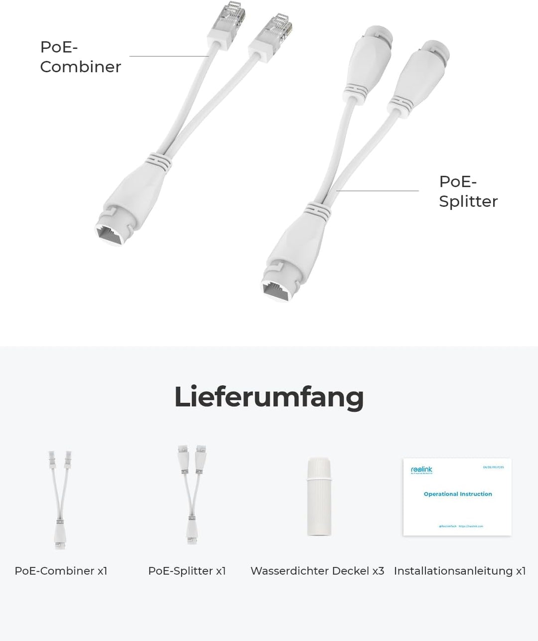 Reolink PoE Combiner &amp; Splitter, Stromversorgung für 2 IP Kameras mit nur 1 Kabel, Unterstützt bis z