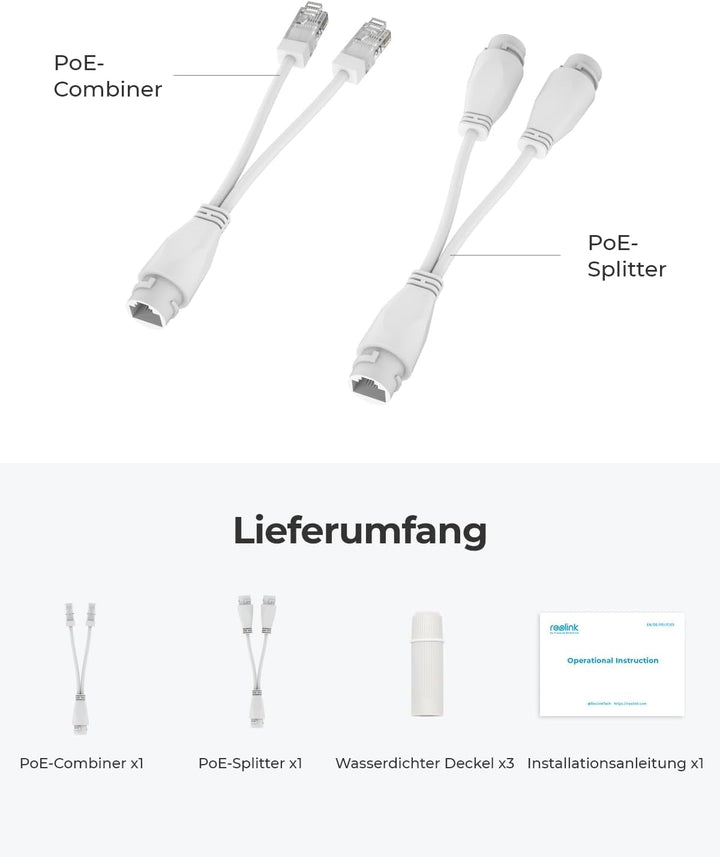 Reolink PoE Combiner &amp; Splitter, Stromversorgung für 2 IP Kameras mit nur 1 Kabel, Unterstützt bis z
