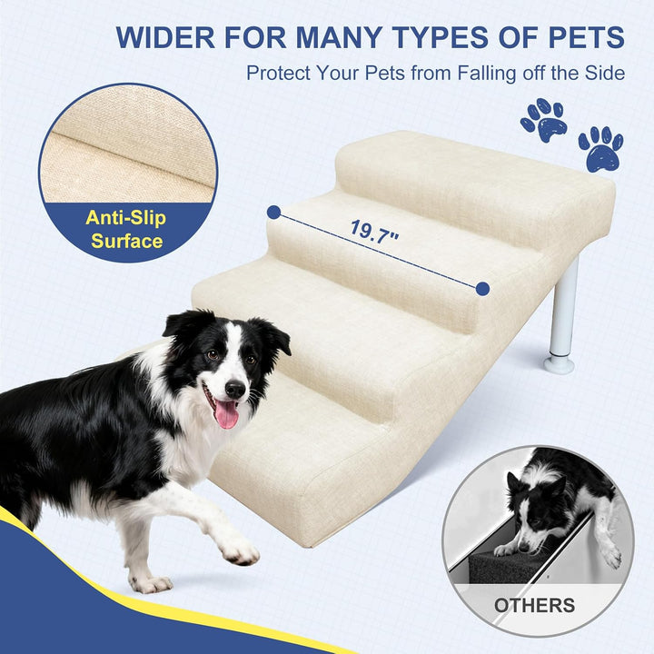 5-stufige Hundetreppe für Hochbett und Couch, 52-72 cm hoch für Hunde, breitere Haustiertreppe für k