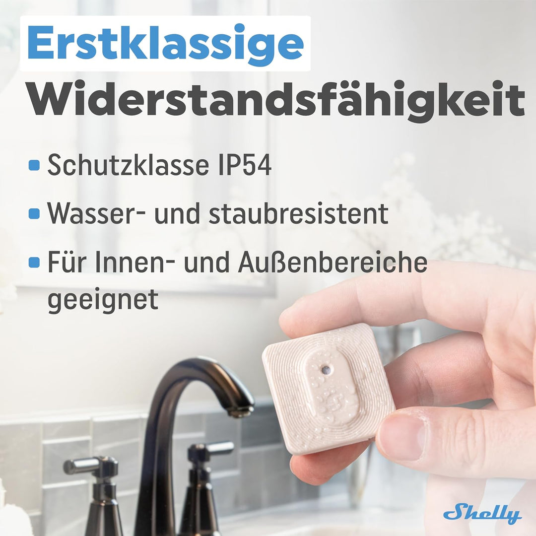 Shelly Blu H&T Ivory | Bluetooth-gesteuerter Temperatur- und Luftfeuchtigkeitssensor | Spritzwasserg