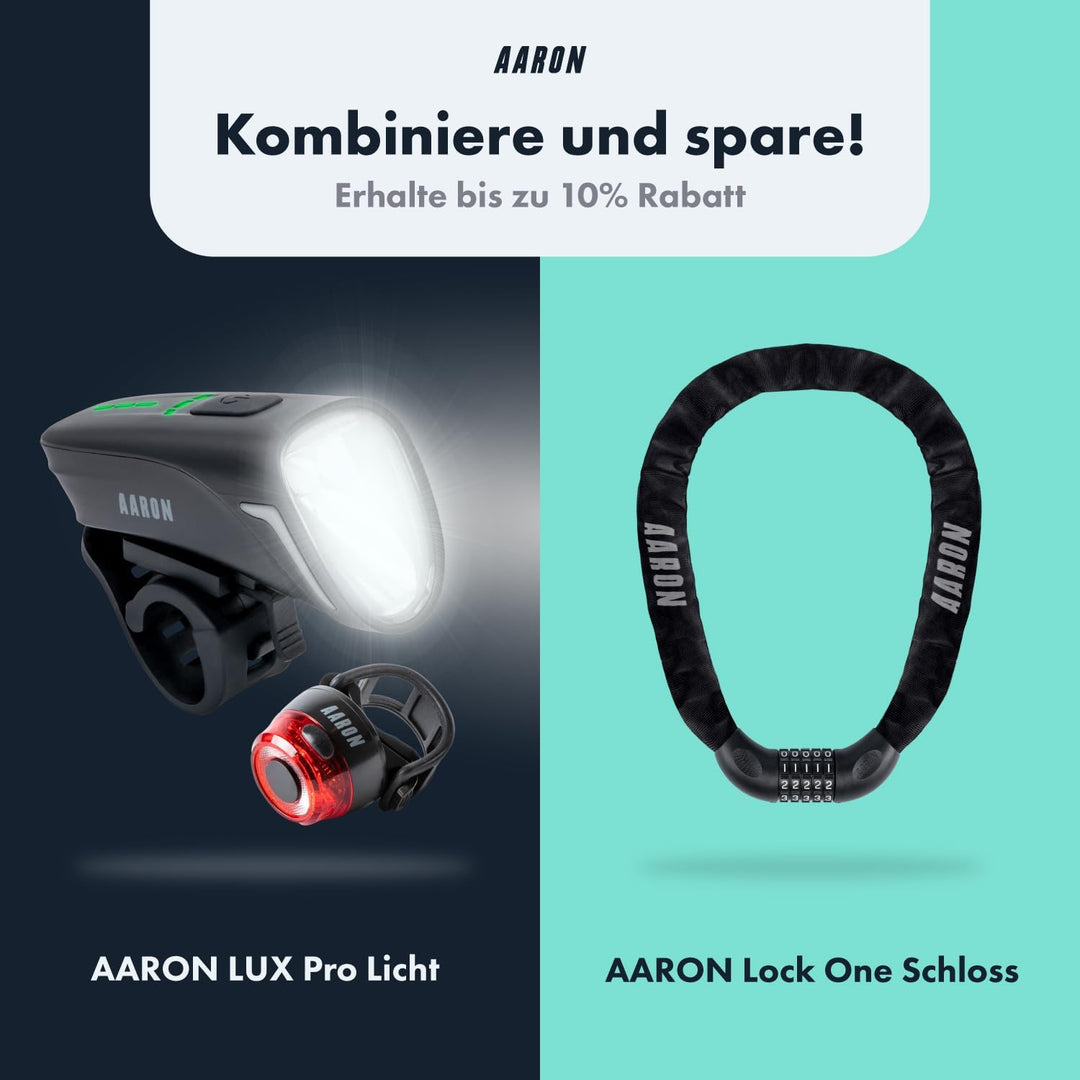 AARON 100 LUX Fahrradlichter Set (9h Leuchtdauer), StVZO zugelassen, 2000 mAh Akku Fahrrad Licht Set