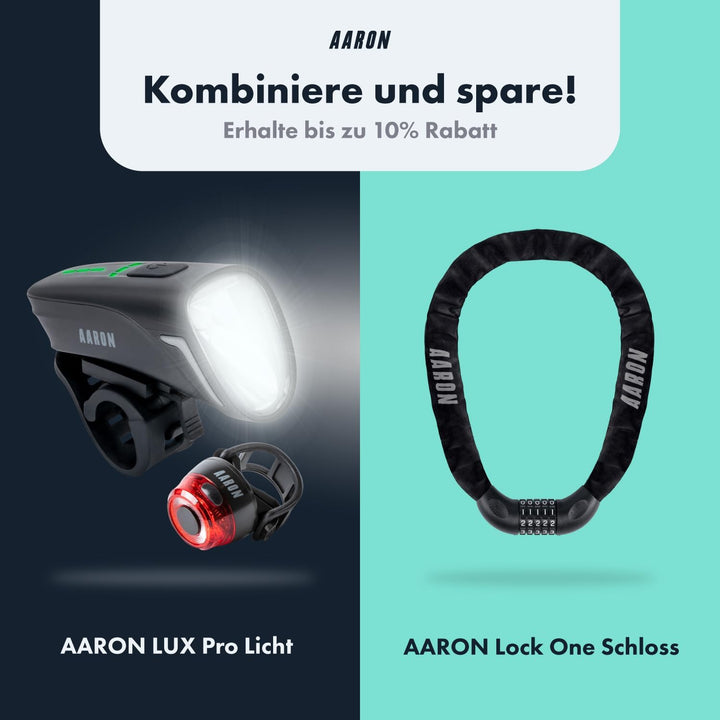 AARON 100 LUX Fahrradlichter Set (9h Leuchtdauer), StVZO zugelassen, 2000 mAh Akku Fahrrad Licht Set