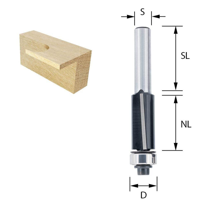 ENT 13460 Bündigfräser HW, Schaft (S) 8 mm, Durchmesser (D) 12,7 mm, NL 25,4 mm, SL 32 mm, GL 69 mm,