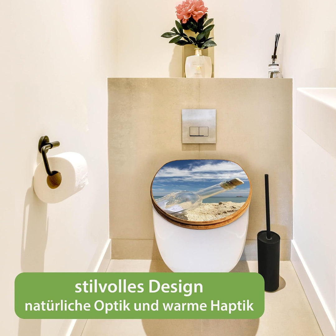 banjado Design WC Sitz Bambus Absenkautomatik 45,8x37,5cm - Toilettendeckel mit Absenkautomatik Holz