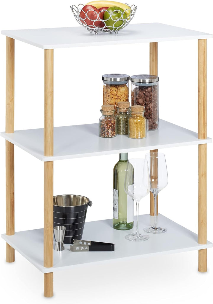 Relaxdays Standregal, 3 Ebenen, MDF & Bambus, HBT: 79 x 60 x 40 cm, Küchenregal stehend, Badezimmerr