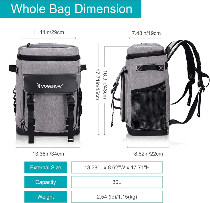 Vogshow 30L Kühlrucksack, Grosser Isolierter Picknickrucksäcke Kühltasche Mehrzweck Rucksack Männer