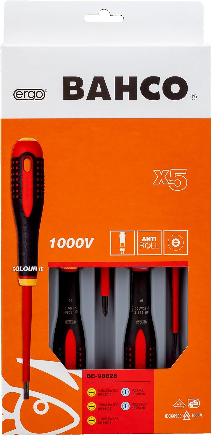Bahco Ergo Elektriker Schraubendreher-Set 5teilig Schlitz, Kreuzschlitz Pozidriv 1 Multi, 1 Multi