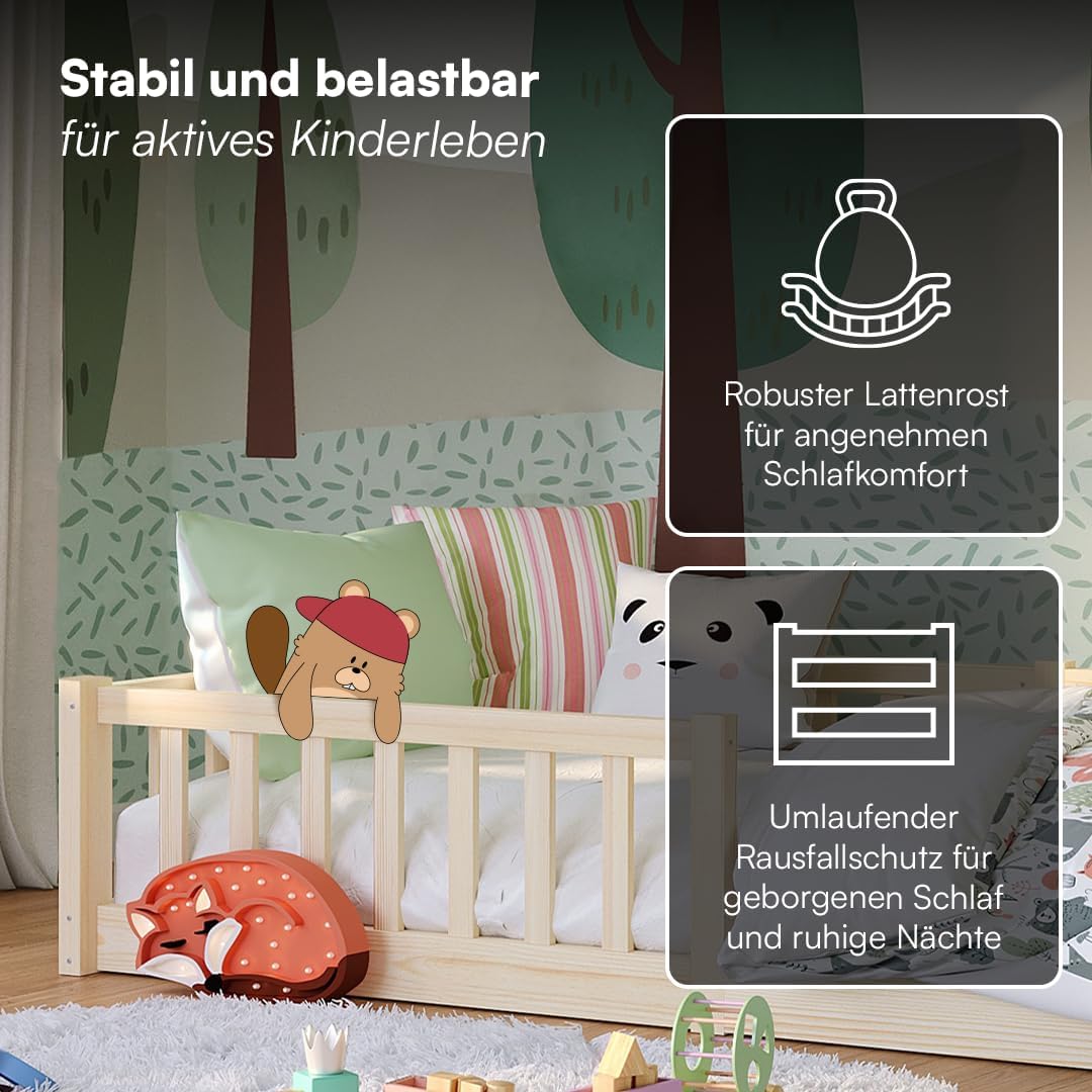 Bellabino Vere Bodenbett 90x200 cm, Massivholz Kiefer, Kleinkindbett, Natur | Montessori Kinderbett