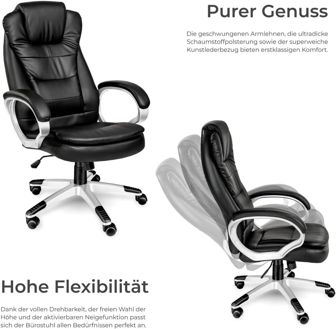 tectake Chefsessel, Bürostuhl ergonomisch, Drehstuhl mit Rollen, Gaming Stuhl, hohe Rückenlehne und