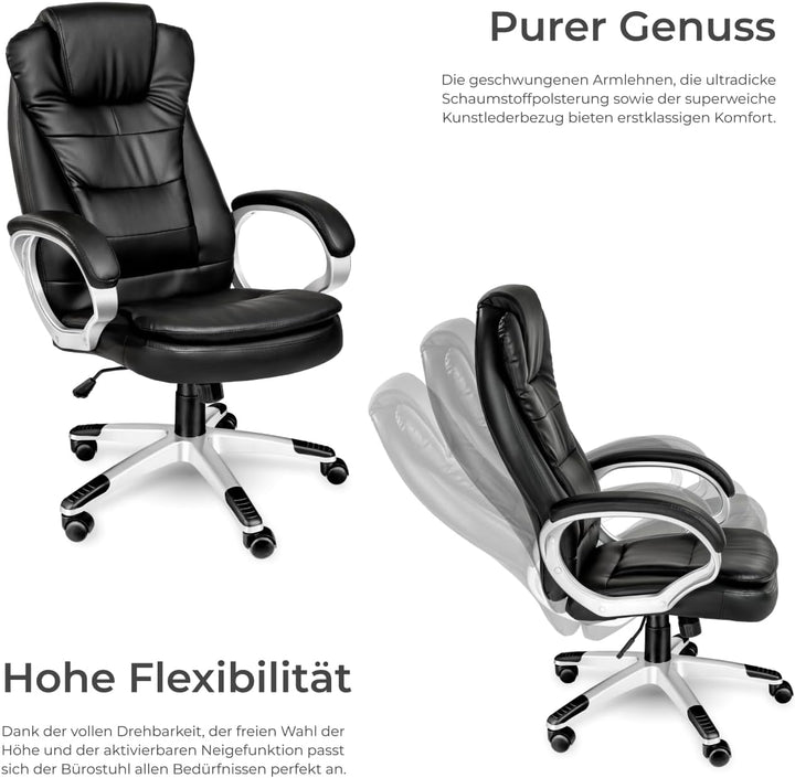 tectake Chefsessel, Bürostuhl ergonomisch, Drehstuhl mit Rollen, Gaming Stuhl, hohe Rückenlehne und