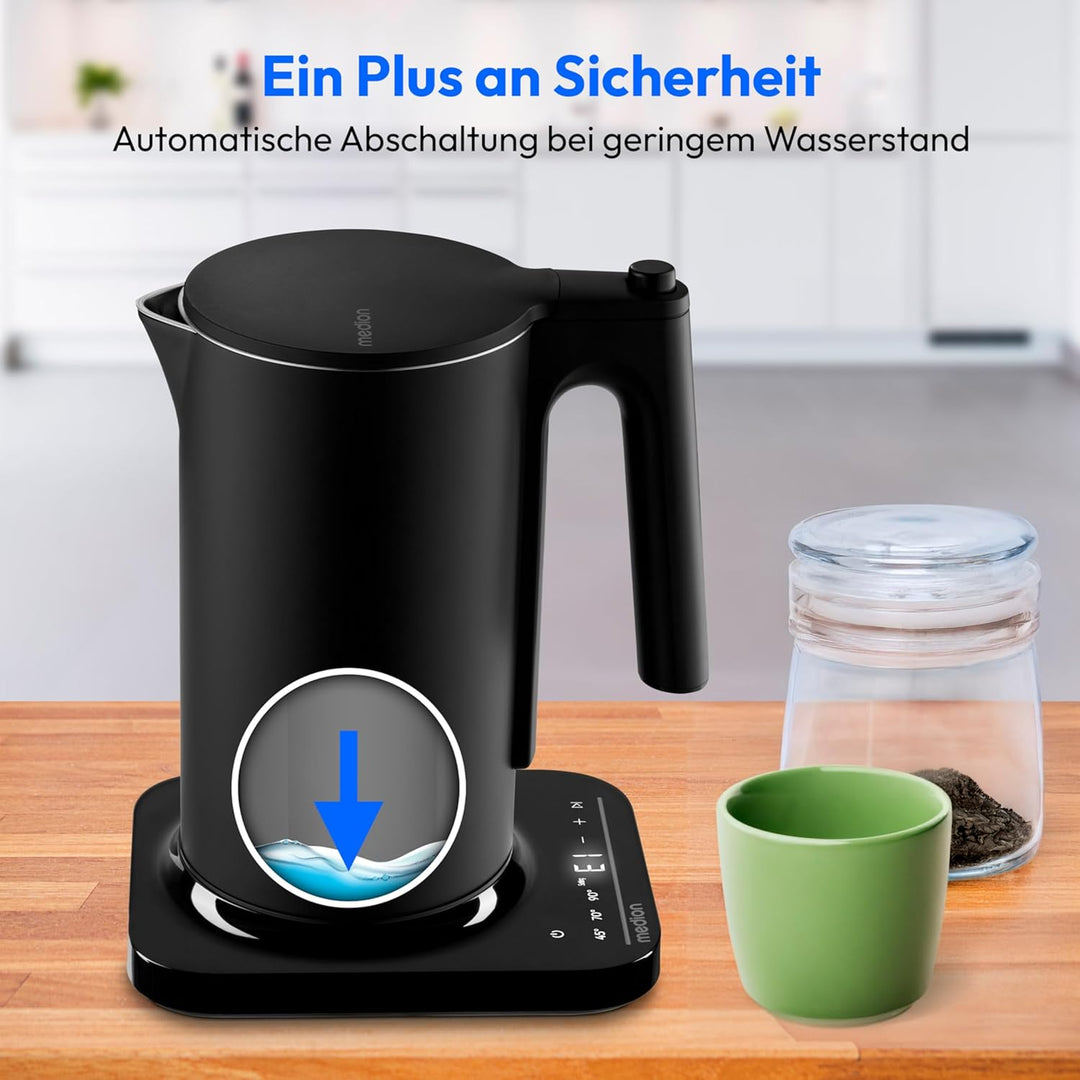 MEDION LIFE Digitaler Wasserkocher MD12106, 2.200 Watt Leistung, 1,5 Liter Kapazität, LED-Display, L