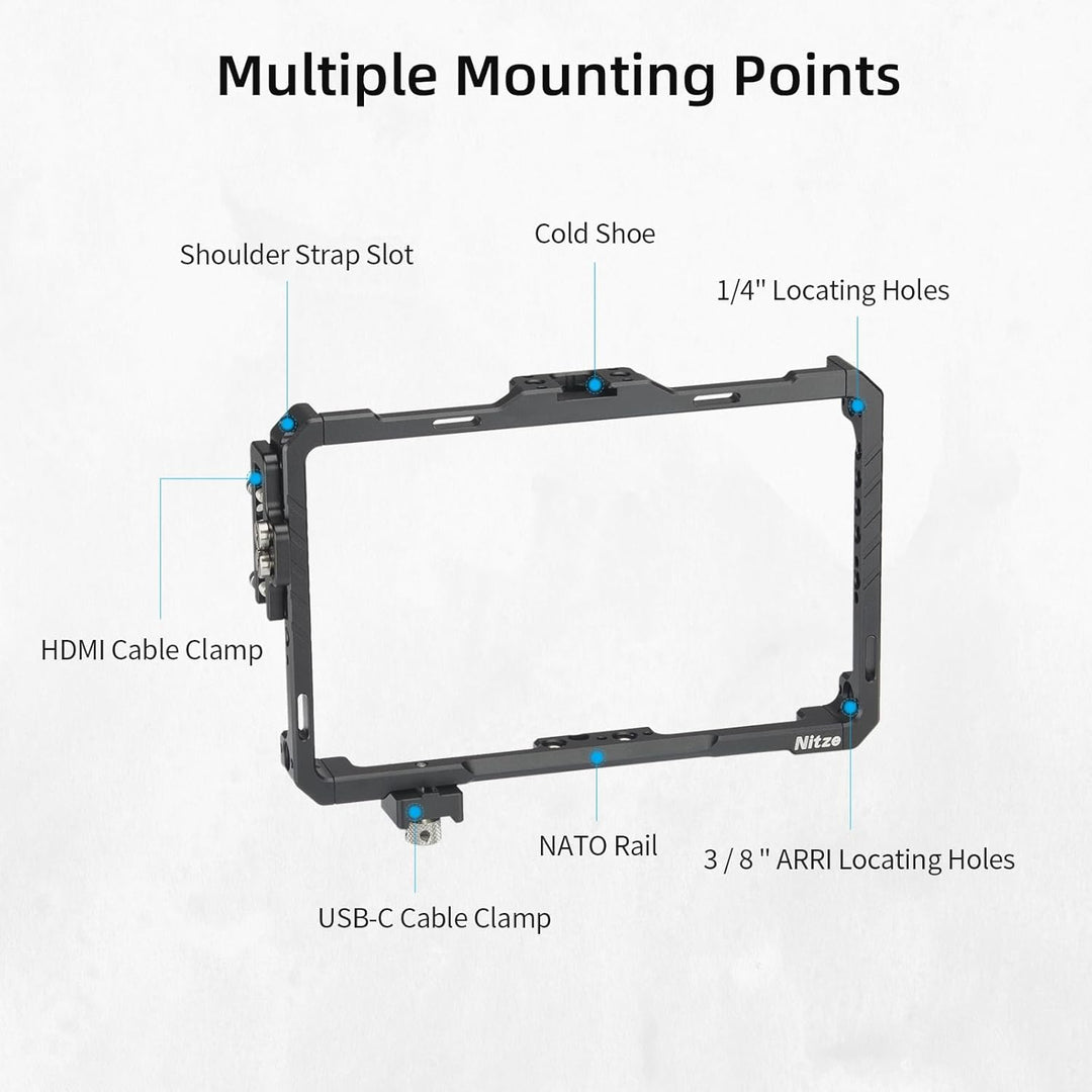 Nitze F7 PRO 7" Monitor Cage Monitorkäfig für Feelworld F7 PRO mit HDMI und USB-C Kabelklemme – JT-F