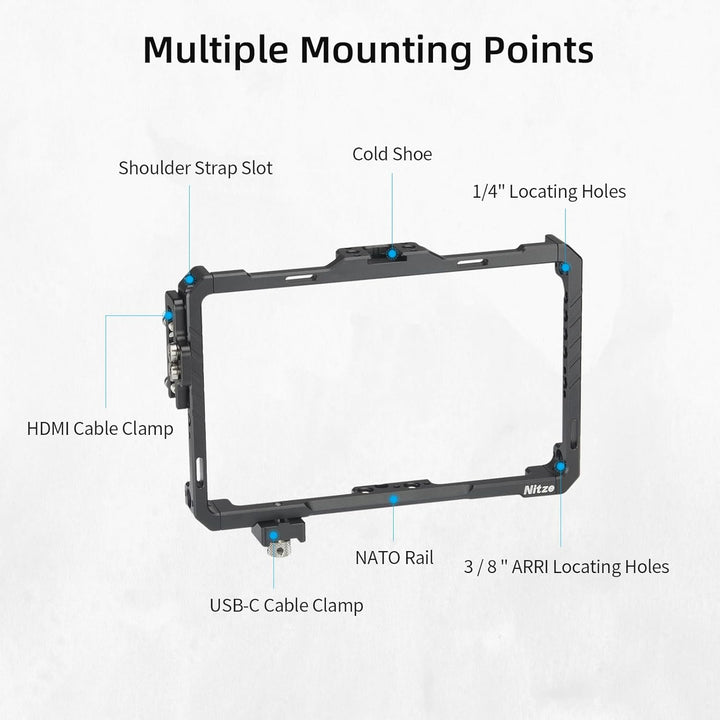 Nitze F7 PRO 7" Monitor Cage Monitorkäfig für Feelworld F7 PRO mit HDMI und USB-C Kabelklemme – JT-F