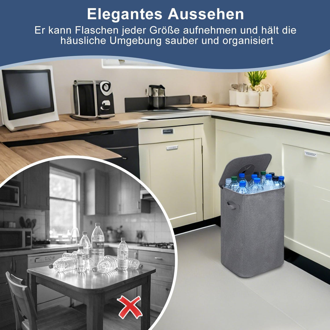 Pfandflaschen Sammelbehälter 100L mit Deckel & 2X Tragetasche, Behälter Leergut & Altglas Aufbewahru