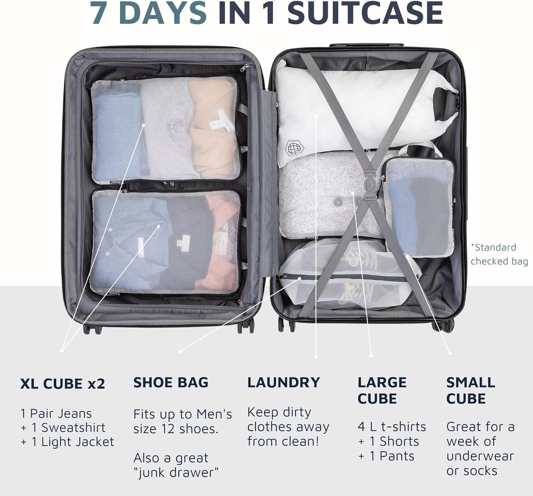 Grosses Packwürfel-Set mit durchsichtigem Netz, Kompressions-Verpackungswürfel, Reise-Organizer (wei