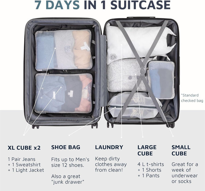 Grosses Packwürfel-Set mit durchsichtigem Netz, Kompressions-Verpackungswürfel, Reise-Organizer (wei