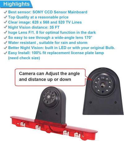 Auto Bremsleuchte Rückfahrkamera für Citroen Dispatch/Toyota Proace/Peugeot Expert Traveller Van 3 T