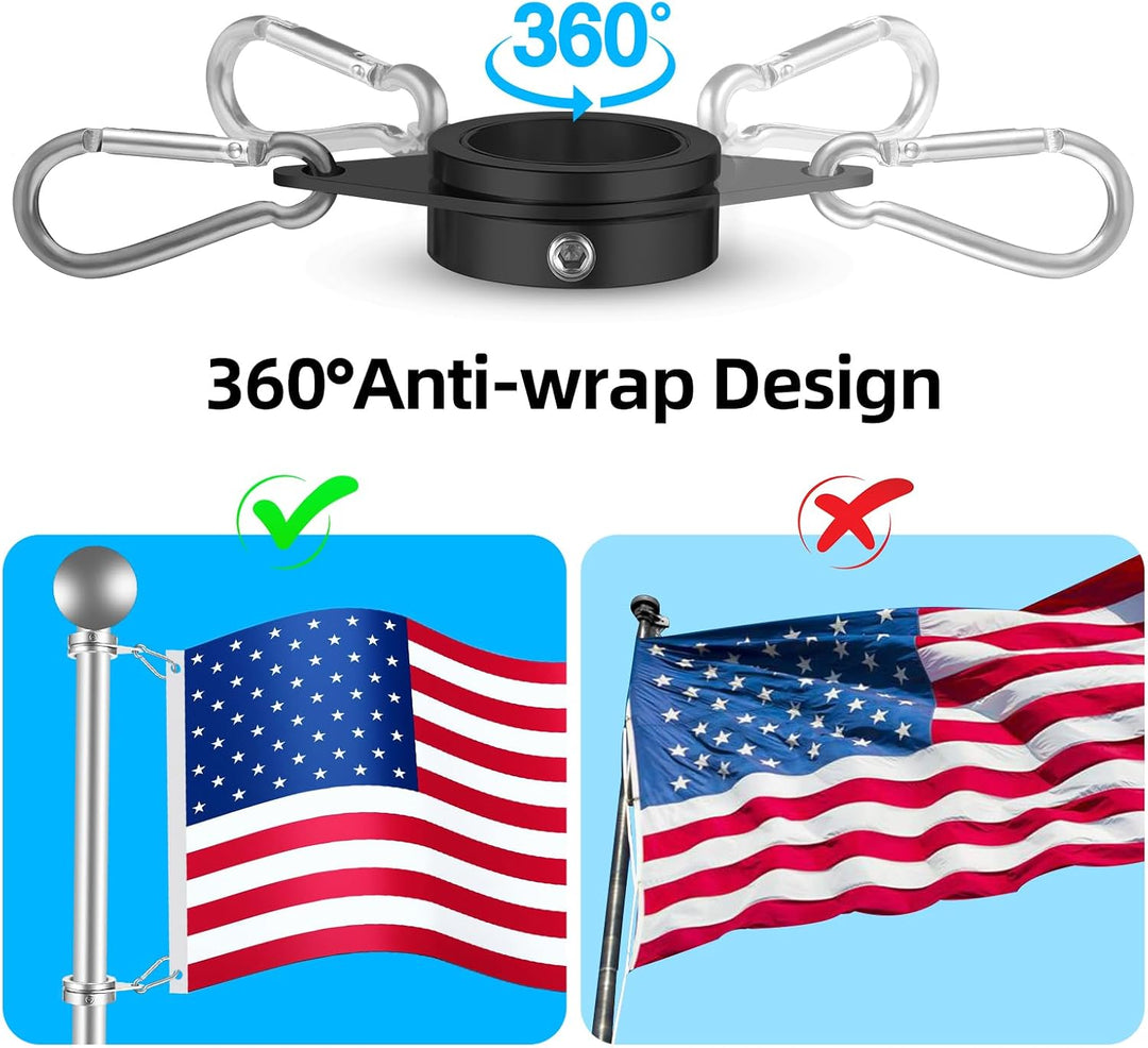 Anovo Fahnenmastringe, Fahnenmast-Ringe, Aluminiumlegierung, 360° drehbar, Anti-Wickel-Flaggenmontag