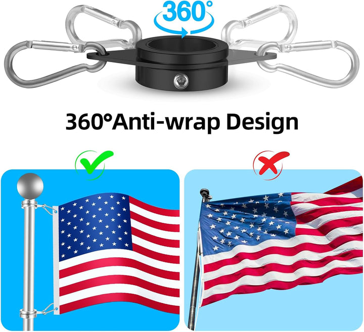 Anovo Fahnenmastringe, Fahnenmast-Ringe, Aluminiumlegierung, 360° drehbar, Anti-Wickel-Flaggenmontag
