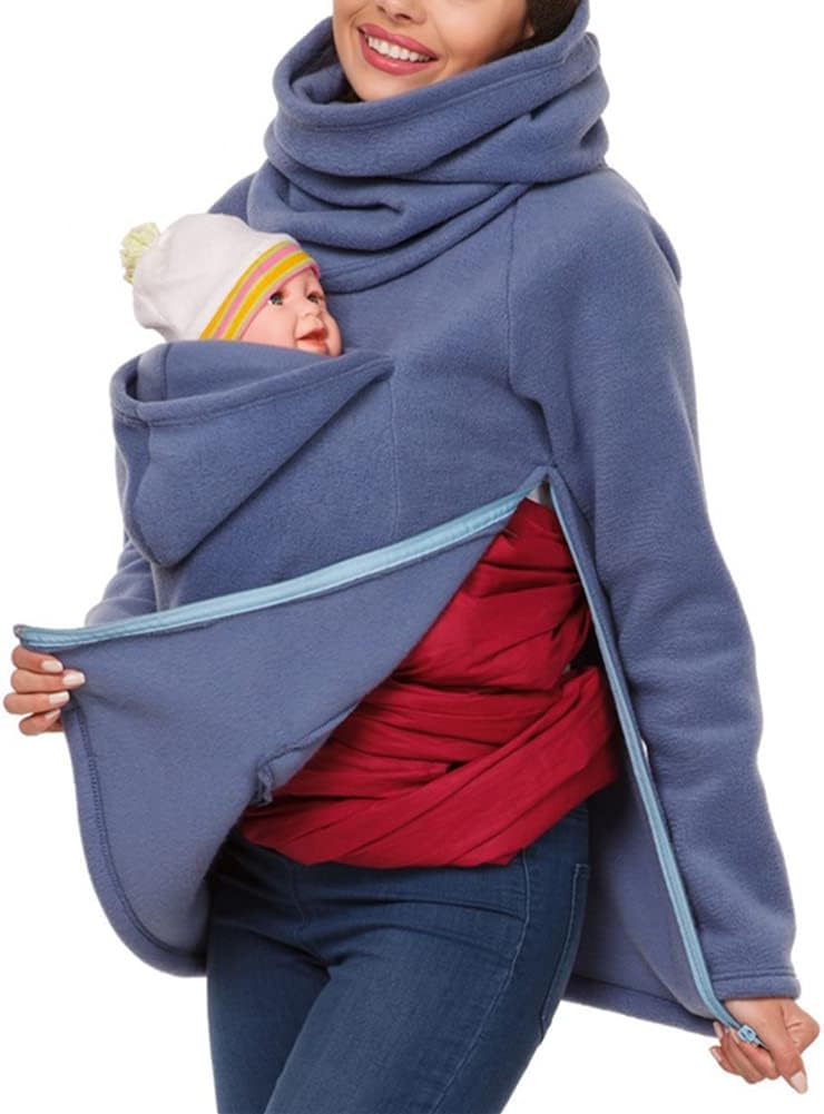 amropi Tragejacke für Mama und Baby 3 in 1 Damen Langarm Kapuze Känguru Umstandsjacke Warm Tragepull