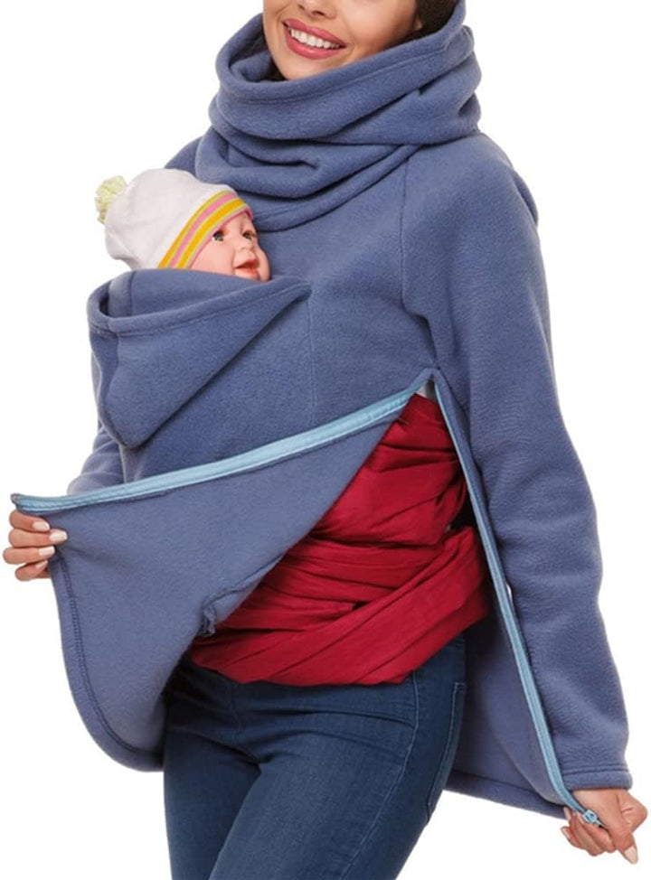 amropi Tragejacke für Mama und Baby 3 in 1 Damen Langarm Kapuze Känguru Umstandsjacke Warm Tragepull