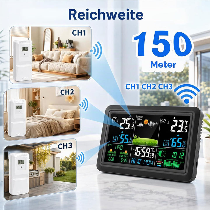 Wetterstation Wlan,Mit Aussensensor & Wettervorhersage,Mit App Tuya Und Smartlife,Batteriebetrieb Un