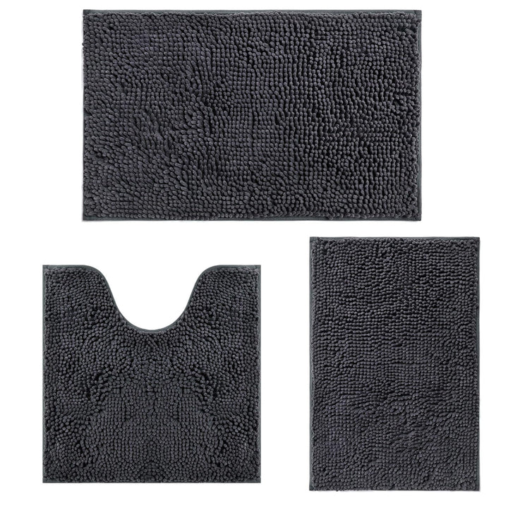 Badezimmerteppich Set 3-Teilig-Weiches Badematten Set mit Rutschfester, Chenille Saugfähige Badteppi