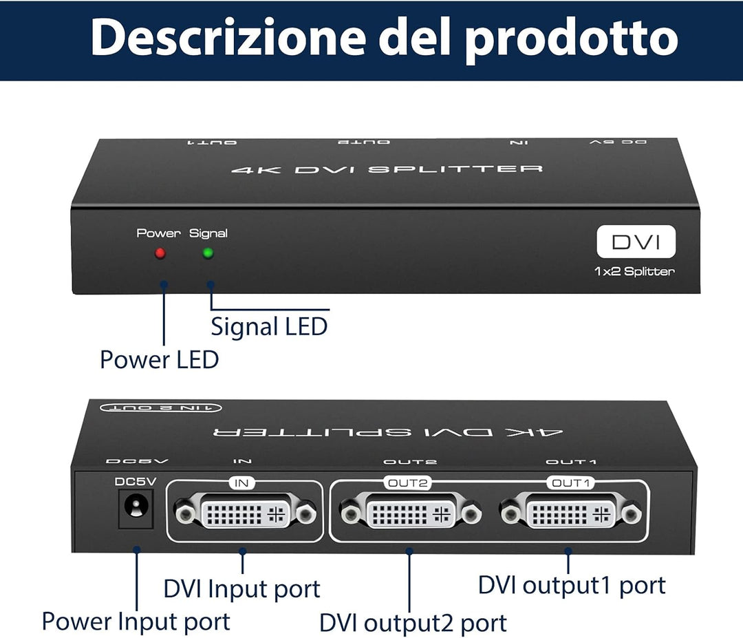 VEDINDUST DVI Splitter mit 2 Ports, der Splitter mit 1 Eingang und 2 Ausgängen unterstützt Auflösung