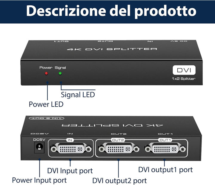 VEDINDUST DVI Splitter mit 2 Ports, der Splitter mit 1 Eingang und 2 Ausgängen unterstützt Auflösung