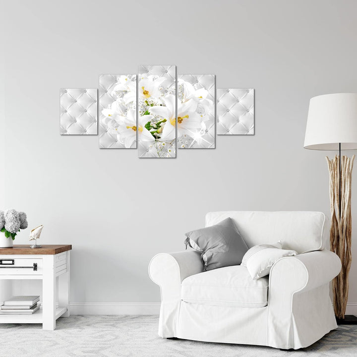 Runa Art Wandbilder Blumen Lilien 5 Teilig Bild auf Vlies Leinwand Deko Wohnzimmer Abstrakt Grau Sil