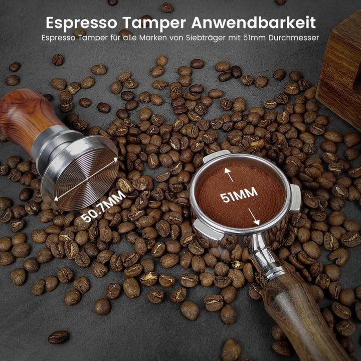 Tamper 51mm, 30lbs Druckregulierend Kaffee Tamper mit Edelstahl Basis, Anpressdruck Espresso Tamper