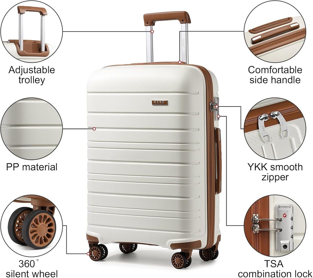 KONO Hartschalenkoffer, mit TSA-Schloss und 4 Spinner-Rädern, Gepäck-Sets mit Spinner-Rädern, Cremew
