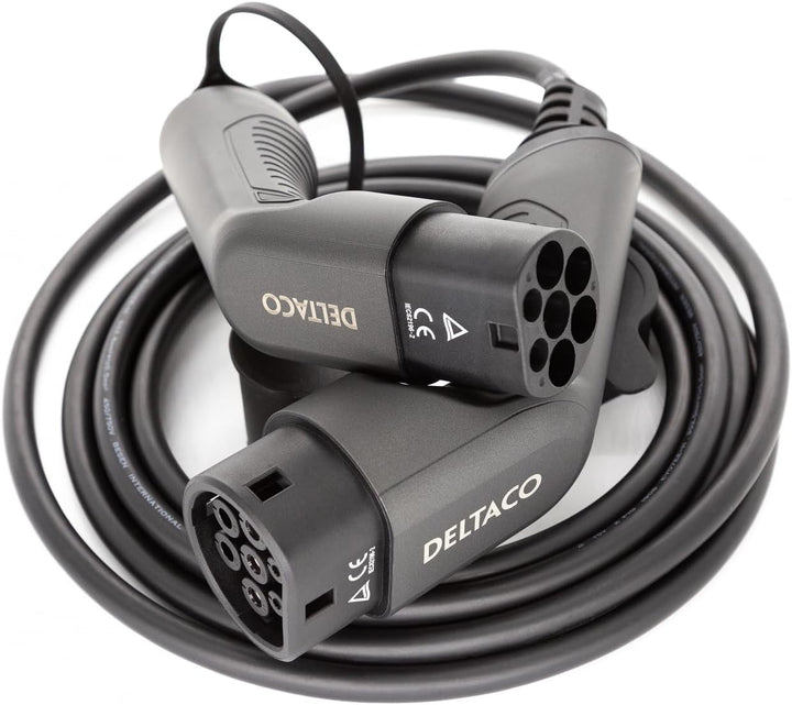 DELTACO Typ 2 EV-Ladekabel für E-Autos und Hybrid Fahrzeuge, Elektroauto Charger Mennekes Kabel, Kom