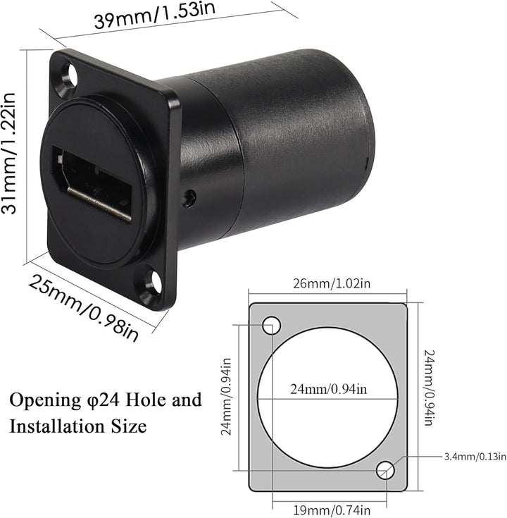 QIANRENON DP1.4 Panel Montage Adapter Anschluss 8K@60HZ Displayport DP Buchse auf Buchse Panel Gerad