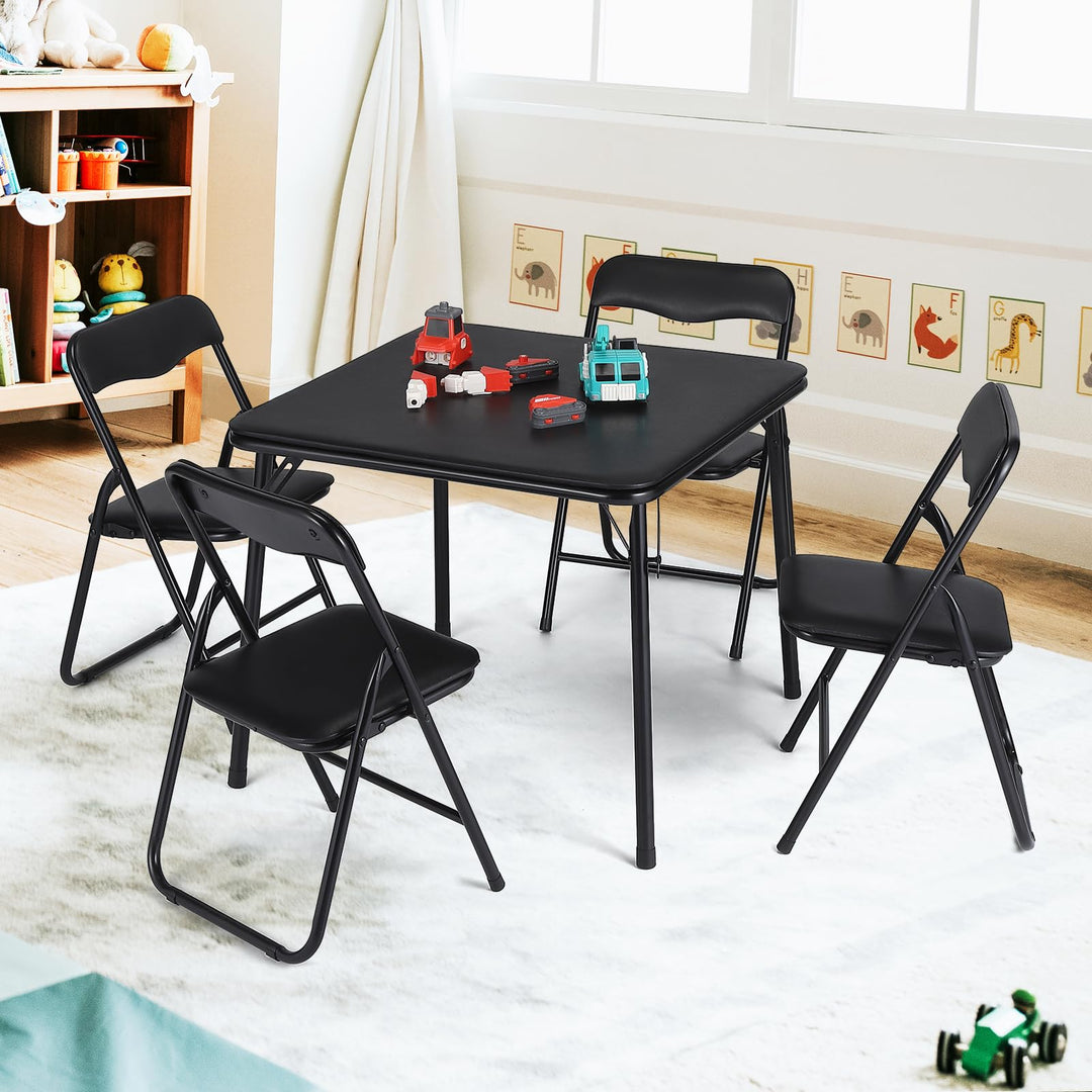 Garvee Platzsparendes, faltbares Kindertisch-Set – Robuster Metallrahmen, Bequeme Lederpolsterung, i