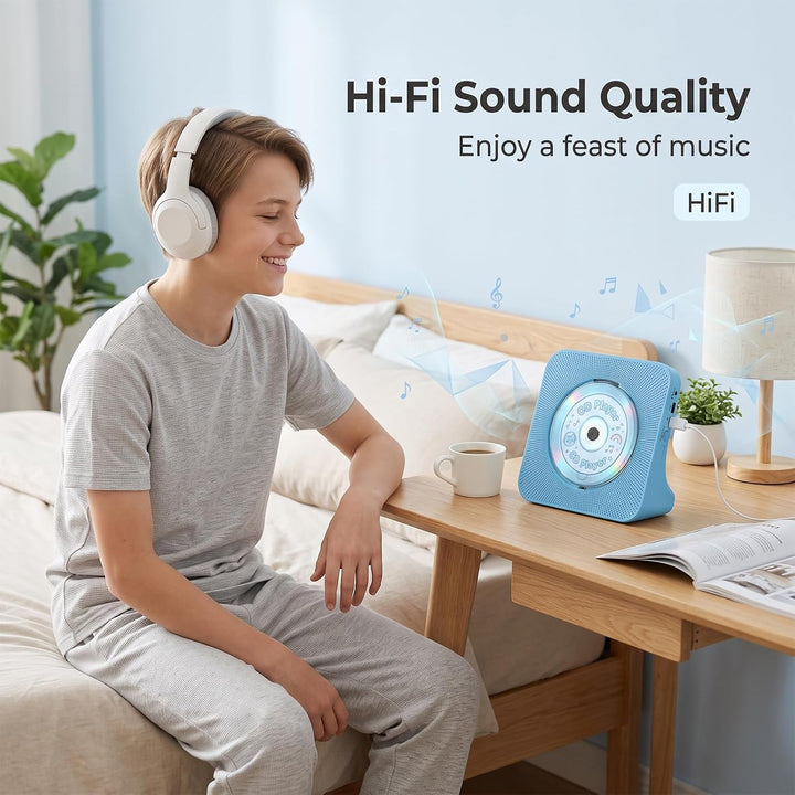 CD Player mit Lautsprecher, Bluetooth 5.0, Radio Blau, Blau