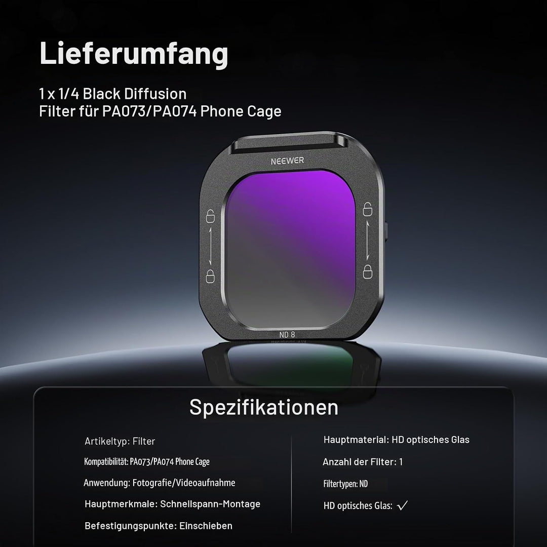 NEEWER ND8 Objektivfilter für Handy, Schnellverschluss, mehrfach beschichtetes optisches HD Glas, Ne