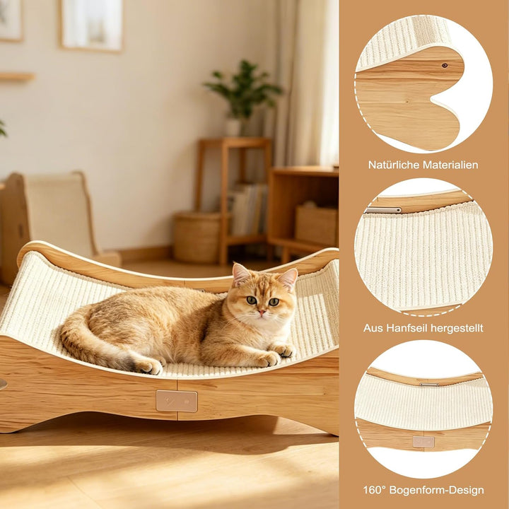 Sisal Kratzbretter Katze,Katzenkratzbett mit 160° Gebogenes Design | Massives Buchenholz &amp; Natürlich